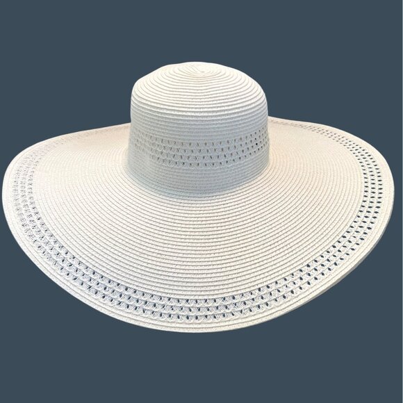 Nine West Soft White Wide-Brim Straw Floppy Summer Sun Travel Beach Pool Hat - Picture 11 of 13